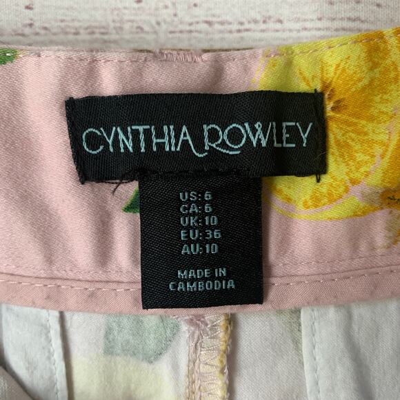 Cynthia Rowley Pink Lemon Print Chino Shorts with Pockets Cotton Blend Size 6 - Picture 8 of 13